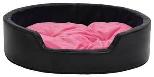 Pat pentru câini, negru/roz, 69x59x19 cm, pluș/piele ecologică