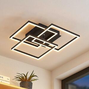 Lindby plafonieră LED Quiana, CCT, unghiulară, neagră, 42cm, reglabil, Negru, Camera de zi / sufragerie, Metal, Modern