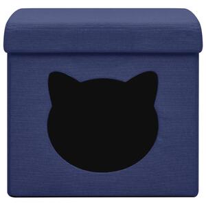 Taburet depozitare pliabil, albastru cu model pisică, ţesătură