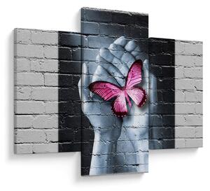 Tablou - Fluture roz în perete (90x60 cm)