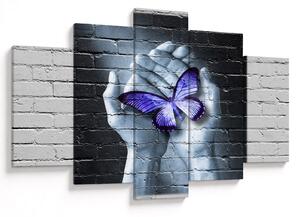 Tablou - Fluture violet pe perete (150x105 cm)