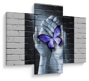Tablou - Fluture violet pe perete (90x60 cm)