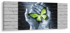 Tablou - Fluture verde în perete (120x50 cm)
