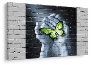 Tablou - Fluture verde în perete (90x60 cm)