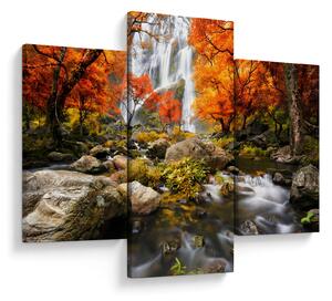 Tablou - Cascade în peisaj de toamnă, portocaliu (90x60 cm)