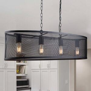 Searchlight Lampă suspendată Fishnet pe negru, 91cm lungă, reglabil, Negru, Camera de zi / sufragerie, Metal, Modern