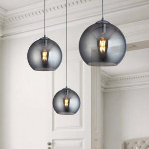 Searchlight Lampă susp. Balls, sferă de sticlă fumuriu, Ø 30cm, reglabil, Gri, Camera de zi / sufragerie, Sticlă, Modern, Suspensie cu flacără unică