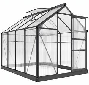 Outsunny Seră de Grădină, Seră din Policarbonat și Aluminiu cu Ușă Culisantă, Ventilație pe Acoperiș și Jgheab, 190x192x201 cm, Gri | Aosom Romania
