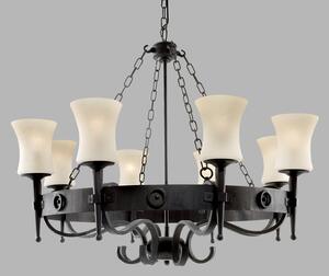 Searchlight Candelabru Cartwheel, 8 becuri, reglabil, Negru, Camera de zi / sufragerie, Metal, Casă de țară / Rustic