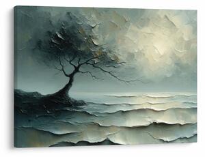 Tablou - pictură în ulei de un copac cu oceanul (70x50 cm)