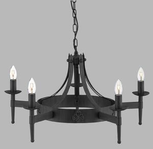 Searchlight Candelabru Cartwheel II, 5 becuri, reglabil, Negru, Camera de zi / sufragerie, Metal, Antichitate
