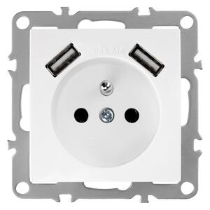Priză simplă cu împământare + 2x USB-A OSTE JNH003-G White