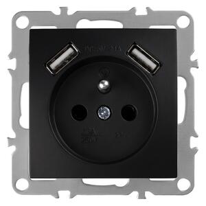 Priză simplă cu împământare + 2x USB-A OSTE JNH003-G Black