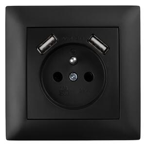 Priză simplă cu împământare + 2x USB-A OSTE JNH003-G Black