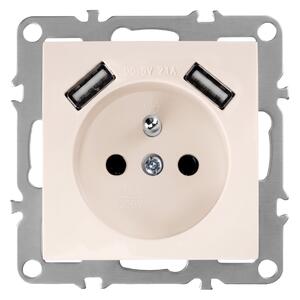 Priză simplă cu împământare + 2x USB-A OSTE JNH003-G Beige