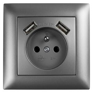 Priză simplă cu împământare + 2x USB-A OSTE JNH003-G Grey