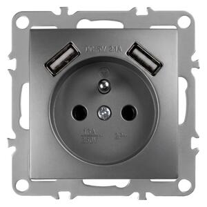 Priză simplă cu împământare + 2x USB-A OSTE JNH003-G Grey