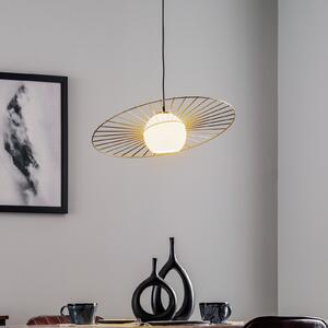 SIGMA Lampă suspendată Sol 1, un pahar cu coroană aurie, reglabil, Alb, Camera de zi / sufragerie, Sticlă, Modern