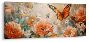 Tablou - Fluture și flori, pictură în ulei (120x50 cm)