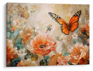 Tablou - Fluture și flori, pictură în ulei (70x50 cm)