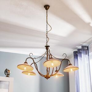 ONLI Lampă suspendată Rosina cu 5 becuri roz deschis/bronz, reglabil, Bronz / Alamă Veche, Camera de zi / sufragerie, Ceramică, Casă de țară / Rustic