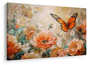 Tablou - Fluture și flori, pictură în ulei (90x60 cm)