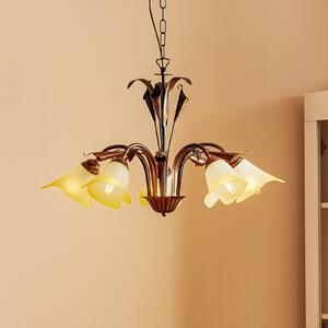 ONLI Lampă suspendată Lucrezia cu 5 becuri, bronz, reglabil, Bronz / Alamă Veche, Camera de zi / sufragerie, Metal, Casă de țară / Rustic