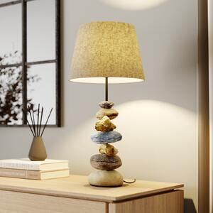 ONLI Lampa de masă Vera, abajur din țesătură și decor piatră, 55 cm, Gri, Camera de zi / sufragerie, Țesătură / Textil