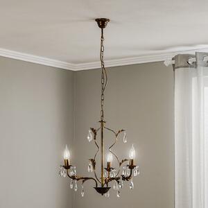 ONLI Candelabru Teresa cu cristale, 3 becuri, reglabil, Bronz / Alamă Veche, Camera de zi / sufragerie, Metal, Antichitate