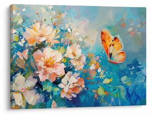 Tablou - Fluture și flori, pictură în ulei II. (70x50 cm)