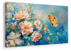 Tablou - Fluture și flori, pictură în ulei II. (90x60 cm)