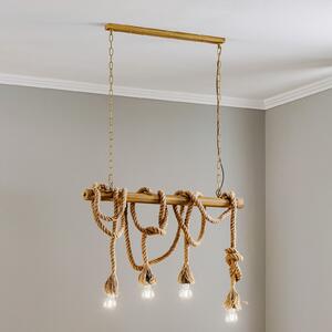ONLI Lampa suspendată Mauli din lemn și frânghii, reglabil, Lemn, Camera de zi / sufragerie, Lemn, Casă de țară / Rustic