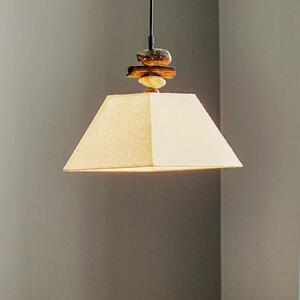 ONLI Lampă suspendată Seregon cu abajur textil și decor din piatră, reglabil, Bej, Camera de zi / sufragerie, Țesătură / Textil, Casă de țară / Rustic