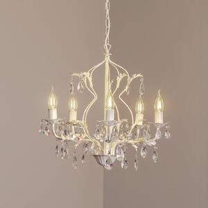 ONLI Candelabru de cristal Teresa, fildeș 5 becuri, reglabil, Alb, Camera de zi / sufragerie, Metal, Antichitate