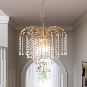 ONLI Lampă suspendată Pioggia cu ploaie de cristal Ø50cm auriu, Auriu / Alamă, Camera de zi / sufragerie, Metal, Candelabru