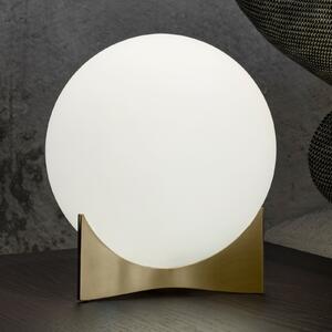 Terzani Lampă de masă Oscar, culoarea alamei, Ø 20 cm, sticlă opală, reglabil, Alb, Camera de zi / sufragerie, Sticlă, Design