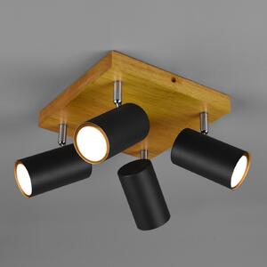 Trio Lighting Spot de plafon Marley, negru mat, 4 becuri, reglabil, Lemn, Camera de zi / sufragerie, Metal, Modern