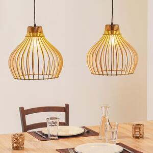 TEMAR LIGHTING Lampă suspendată Barrel cu 2 becuri, reglabil, Lemn, Camera de zi / sufragerie, Lemn, Casă de țară / Rustic