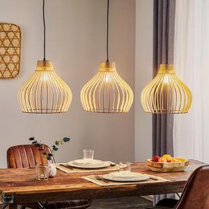 TEMAR LIGHTING Lampă suspendată Barrel cu abajururi din lemn, 3 becuri lungă, reglabil, Lemn, Camera de zi / sufragerie, Lemn, Casă de țară / Rustic