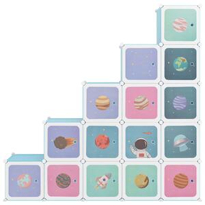 Dulap de depozitare cub pentru copii, 15 cuburi, albastru, PP