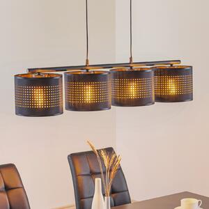 TK Lighting Lampă suspendată Tago, 4 becuri, negru/auriu, reglabil, Negru, Camera de zi / sufragerie, Metal, Modern