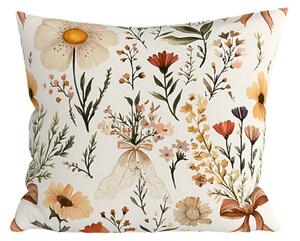 Față de perna din policoton FLORAL RIBBON POLY 45x45 cm, crem