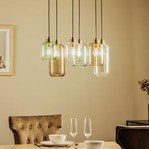 TK Lighting Lampă suspendată Marco Green, 6 becuri, transparent/verde/maro, reglabil, Transparent, Camera de zi / sufragerie, Sticlă, Modern
