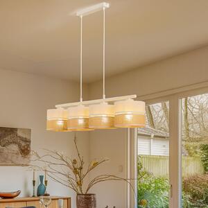 TK Lighting Lampă suspendată Linobianco, liniară, 4 becuri, reglabil, Alb, Camera de zi / sufragerie, Țesătură / Textil, Modern