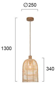 Viokef Lampă suspendată Bell din lemn, reglabil, Lemn, Camera de zi / sufragerie, Lemn, Modern