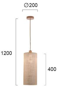 Viokef Lampă suspendată Senso, lungă îngustă, Ø 20 cm, reglabil, Bej, Camera de zi / sufragerie, Țesătură / Textil