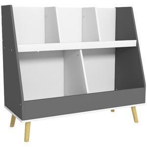 HOMCOM Raft de Depozitare pentru Jucării, Raft în 2 Niveluri pentru Jucării cu 5 Compartimente, 80x34x72.5 cm, Gri | Aosom Romania