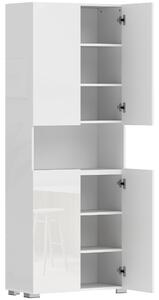 HOMCOM Dulap Bucătărie Înalt 180cm, Mobilier Depozitare cu Uși Soft-Close, Raft Deschis, 2 Dulapuri, Rafturi Ajustabile, Stil Modern pentru Sufragerie sau Bucătărie, Alb Lucios | Aosom Romania