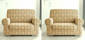 Set 2 huse elastice pentru fotolii, fara volanas, cu model Jacquard Bej