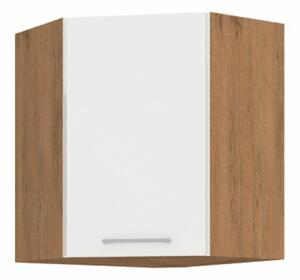 Cabinet superior de colţ, stejar Lancelot/alb extra lucios HG, VEGA 58x58 GN-72 1F